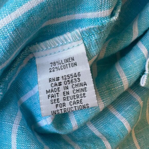 Habitat Clothes to Live in Linen Aqua Striped Oversized Lagenlook Shirt, Large - Picture 8 of 8